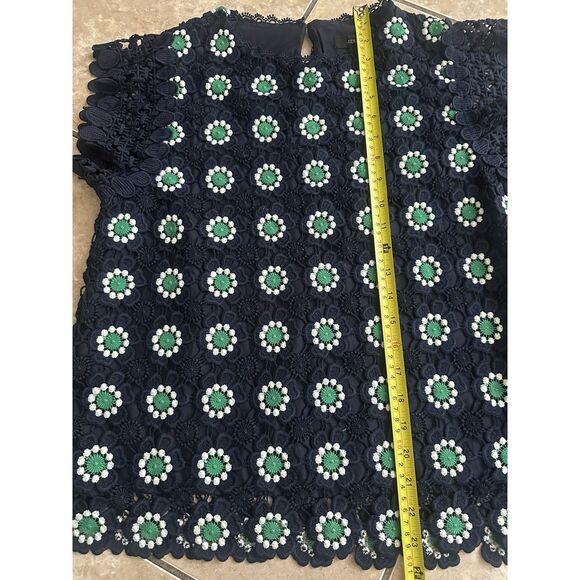 JCrew S Crochet Blouse Top Floral Navy Green Lined - Picture 5 of 6